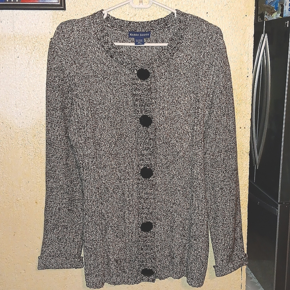 Karen Scott big button snap cable knit cardigan